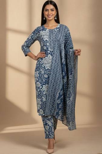 Women Floral Printed Regular Kurta with Trousers & With Dupatta