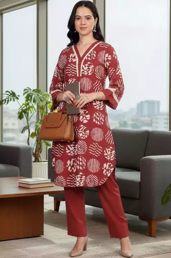 Women Printed Regular Thread Work Kurta with Trousers