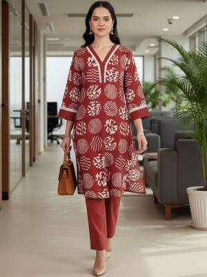 Women Printed Regular Thread Work Kurta with Trousers 3