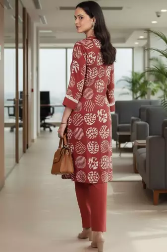Women Printed Regular Thread Work Kurta with Trousers