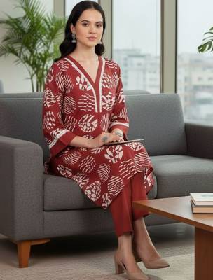 Women Printed Regular Thread Work Kurta with Trousers 5