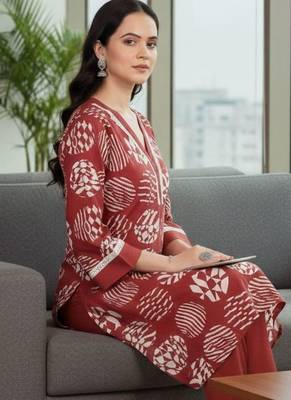 Women Printed Regular Thread Work Kurta with Trousers 6