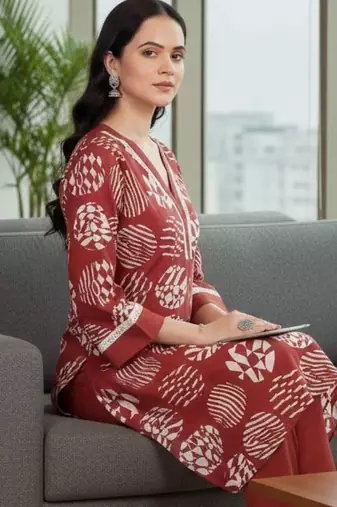 Women Printed Regular Thread Work Kurta with Trousers