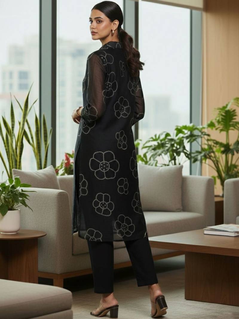 Women Floral Printed Regular Chanderi Silk Kurta with Trousers