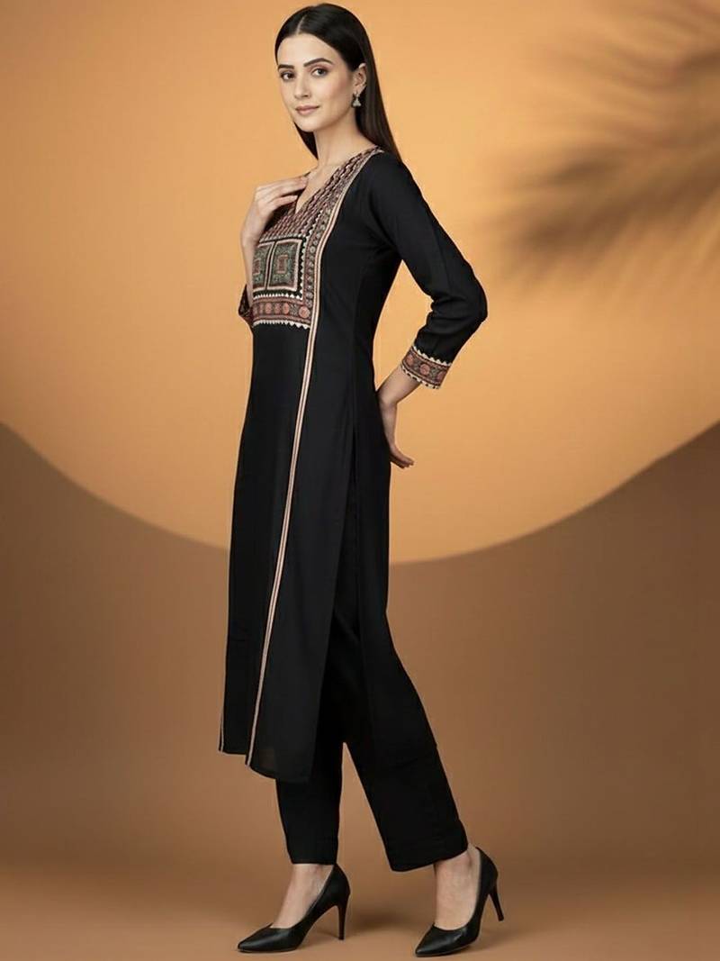 Women Ethnic Motifs Embroidered Regular Thread Work Kurta with Trousers & With Dupatta