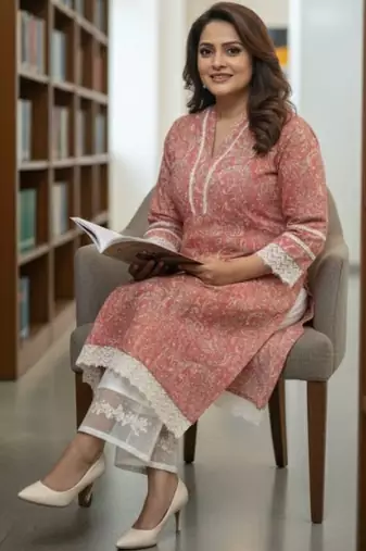 Women Ethnic Motifs Printed Regular Thread Work Kurta with Palazzos