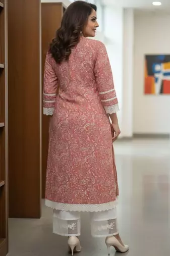Women Ethnic Motifs Printed Regular Thread Work Kurta with Palazzos