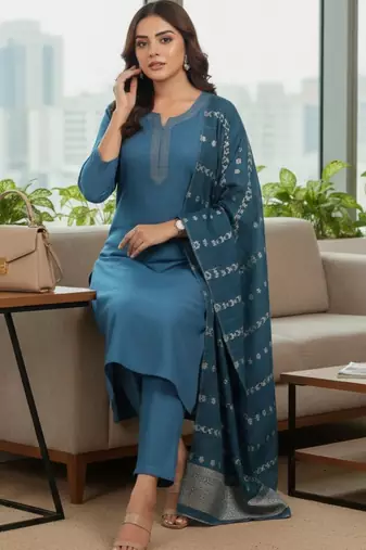Women Ethnic Motifs Regular Thread Work Kurta with Trousers & With Dupatta