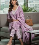 Women Ethnic Motifs Printed Regular Thread Work Kurta with Trousers & With Dupatta