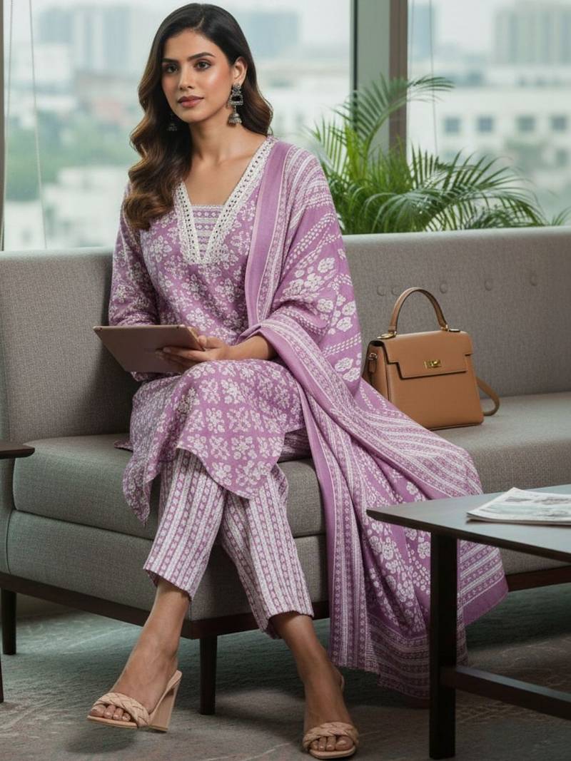 Women Ethnic Motifs Printed Regular Thread Work Kurta with Trousers & With Dupatta