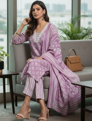 Women Ethnic Motifs Printed Regular Thread Work Kurta with Trousers & With Dupatta 4