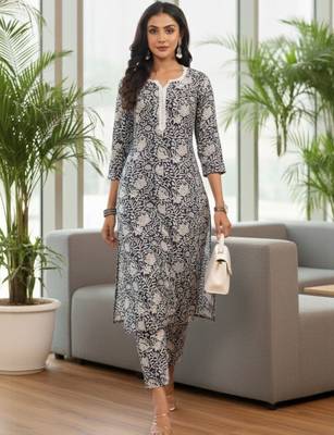 Women Ethnic Motifs Printed Regular Thread Work Kurta with Trousers & With Dupatta 1