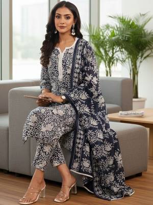 Women Ethnic Motifs Printed Regular Thread Work Kurta with Trousers & With Dupatta 2
