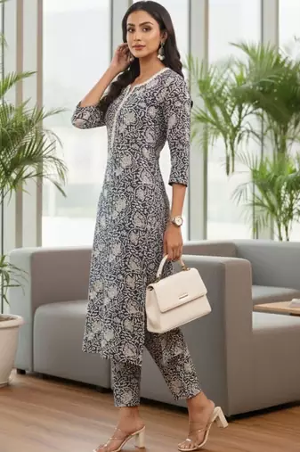 Women Ethnic Motifs Printed Regular Thread Work Kurta with Trousers & With Dupatta