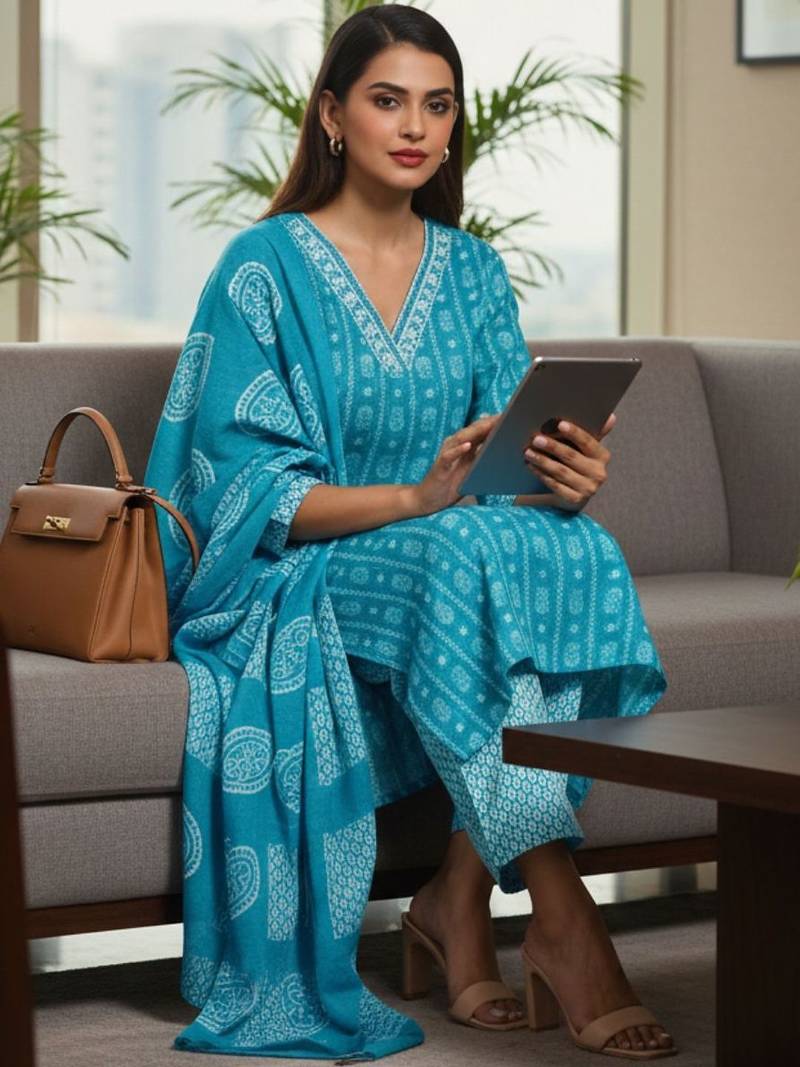 Women Ethnic Motifs Printed Regular Kurta with Trousers & With Dupatta