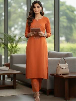 Women Ethnic Motifs Embroidered Regular Beads and Stones Kurta with Trousers 1