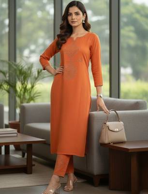 Women Ethnic Motifs Embroidered Regular Beads and Stones Kurta with Trousers 3