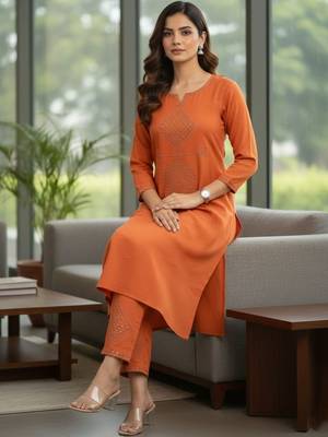 Women Ethnic Motifs Embroidered Regular Beads and Stones Kurta with Trousers 4