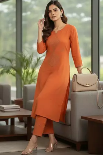 Women Ethnic Motifs Embroidered Regular Beads and Stones Kurta with Trousers