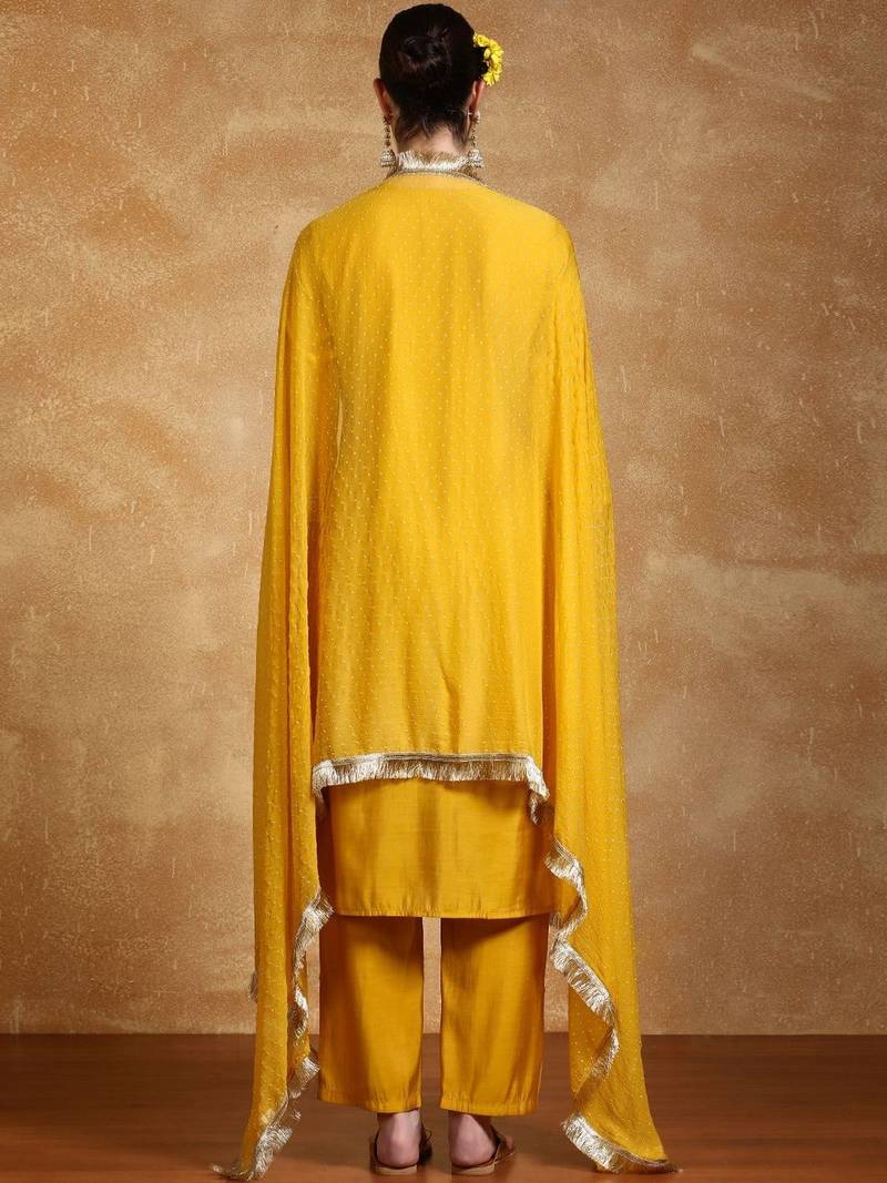 Women Ethnic Motifs Embroidered Regular Thread Work Kurta with Palazzos & With Dupatta