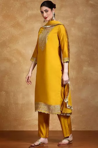 Women Ethnic Motifs Embroidered Regular Thread Work Kurta with Palazzos & With Dupatta