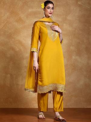 Women Ethnic Motifs Embroidered Regular Thread Work Kurta with Palazzos & With Dupatta 7