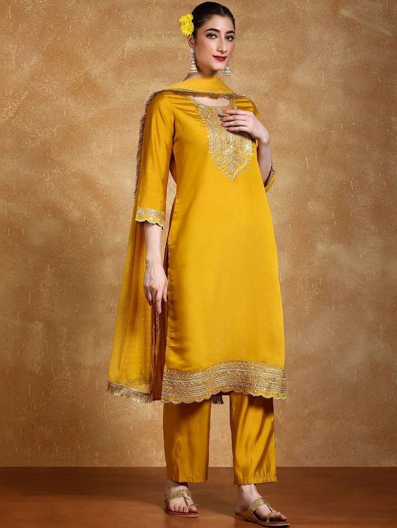 Women Ethnic Motifs Embroidered Regular Thread Work Kurta with Palazzos & With Dupatta