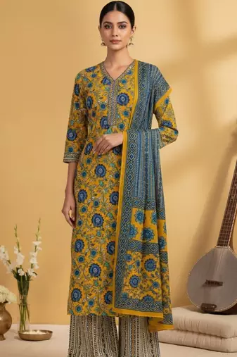 Women Floral Printed Regular Kurta with Palazzos & With Dupatta