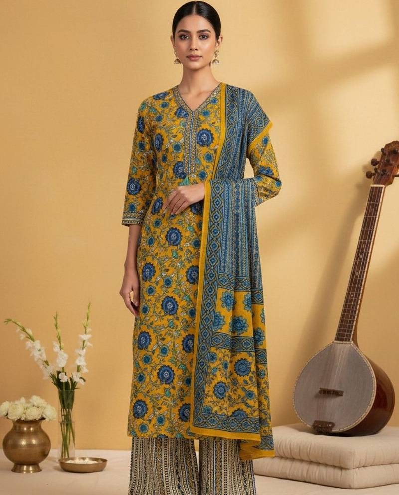 Women Floral Printed Regular Kurta with Palazzos & With Dupatta