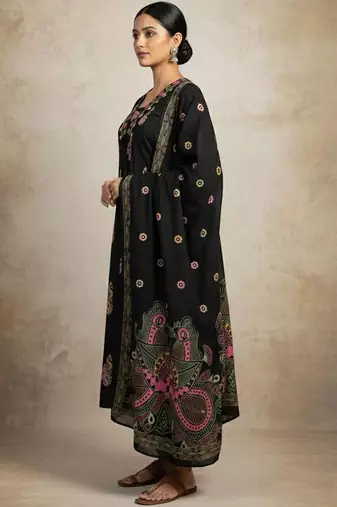 Women Ethnic Motifs Printed Regular Mirror Work Pure Cotton Kurta with Trousers & With Dupatta