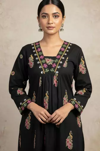 Women Ethnic Motifs Printed Regular Mirror Work Pure Cotton Kurta with Trousers & With Dupatta