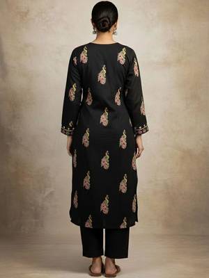 Women Ethnic Motifs Printed Regular Mirror Work Pure Cotton Kurta with Trousers & With Dupatta 4