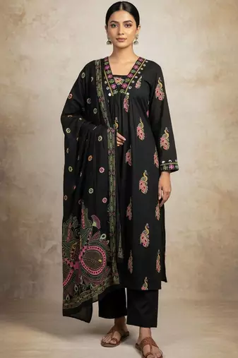 Women Ethnic Motifs Printed Regular Mirror Work Pure Cotton Kurta with Trousers & With Dupatta