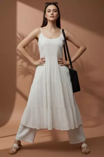 Women Tiered Kurti with Trousers