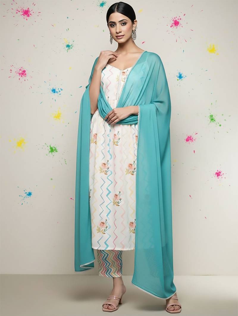 Women Ethnic Motifs Printed Regular Kurta with Trousers & With Dupatta