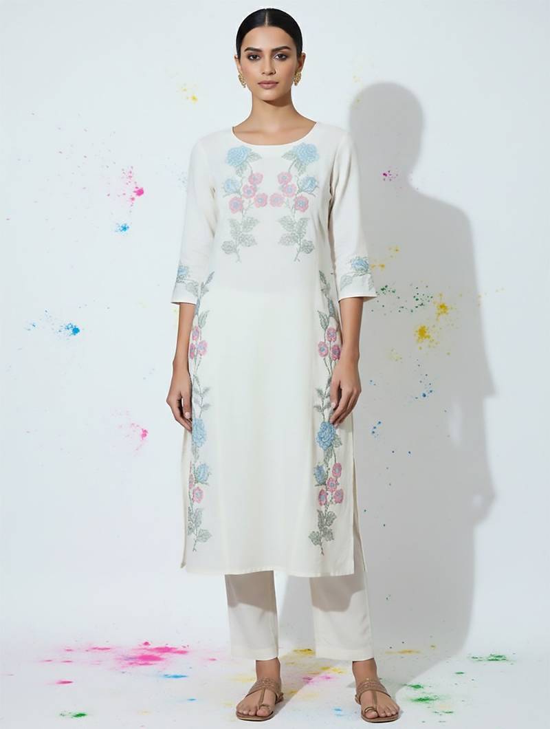 Women Floral Embroidered Regular Thread Work Kurta with Trousers