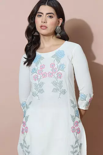 Women Floral Embroidered Regular Thread Work Kurta with Trousers