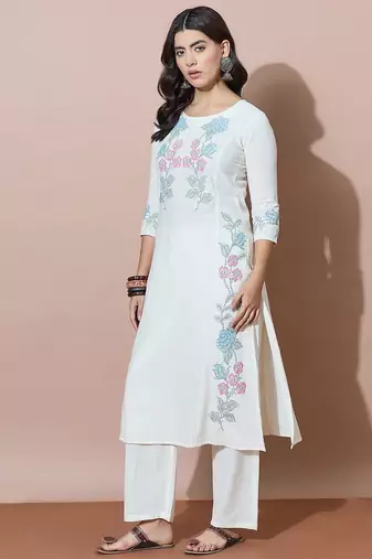 Women Floral Embroidered Regular Thread Work Kurta with Trousers