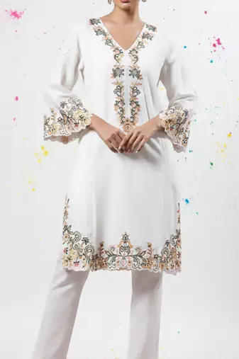 Women Ethnic Motifs Embroidered Regular Thread Work Pure Cotton Kurta with Trousers