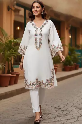 Women Ethnic Motifs Embroidered Regular Thread Work Pure Cotton Kurta with Trousers