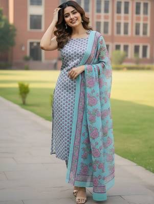 Women Ethnic Motifs Printed Regular Kurta with Trousers & With Dupatta 4