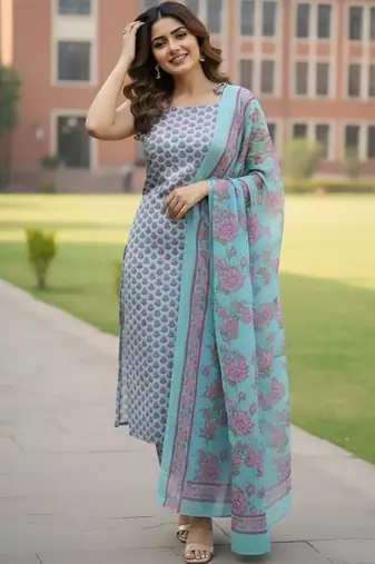 Women Ethnic Motifs Printed Regular Kurta with Trousers & With Dupatta