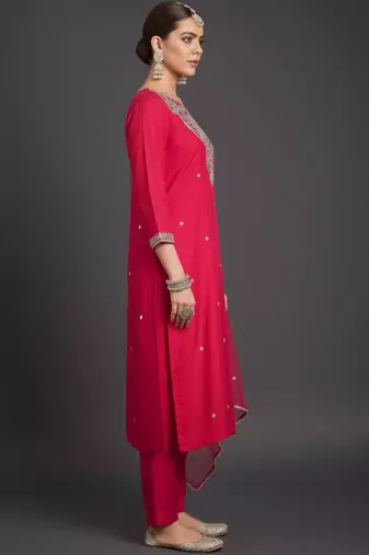 Women Ethnic Motifs Embroidered Regular Thread Work Kurta with Trousers & With Dupatta