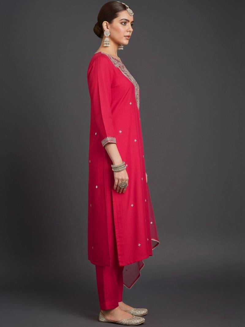 Women Ethnic Motifs Embroidered Regular Thread Work Kurta with Trousers & With Dupatta