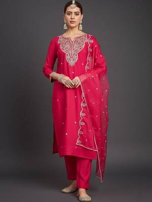 Women Ethnic Motifs Embroidered Regular Thread Work Kurta with Trousers & With Dupatta 1