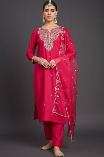 Women Ethnic Motifs Embroidered Regular Thread Work Kurta with Trousers & With Dupatta
