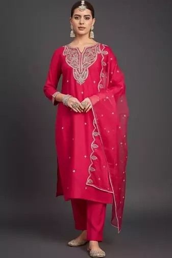 Women Ethnic Motifs Embroidered Regular Thread Work Kurta with Trousers & With Dupatta