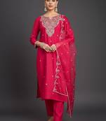 Women Ethnic Motifs Embroidered Regular Thread Work Kurta with Trousers & With Dupatta