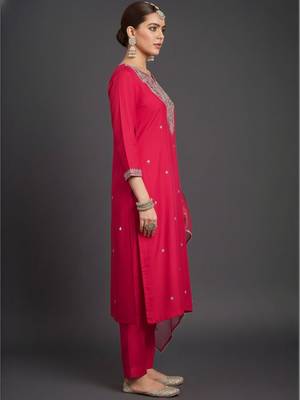 Women Ethnic Motifs Embroidered Regular Thread Work Kurta with Trousers & With Dupatta 4