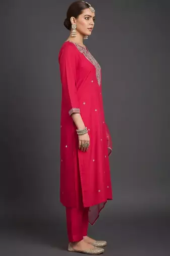 Women Ethnic Motifs Embroidered Regular Thread Work Kurta with Trousers & With Dupatta